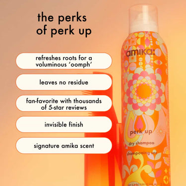 AMIKA Perk Up Talc-Free Dry Shampoo refresh roots, volume, leaves no residue, fan favourite, invisible finish, signature scent