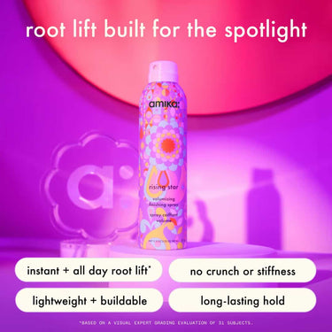 AMIKA Rising Star Volumizing Finishing Spray root lift, instant, all day, no crunch or stiffness, lightweight, buildable, long lasting hold