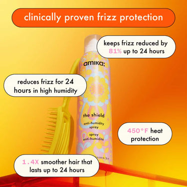 AMIKA The Shield Anti-Humidity Spray, reduces frizz for 24 hours in high humidity, heat protection, smoother hair for 24 hours, keeps frizz reduced for 24 hours