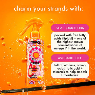 AMIKA The Wizard Detangling Primer, detangles, primes and preps for any style, protects against heat, reduces blow dry time, smooth, silky, shiny results, sea buckthorn powered nourishment