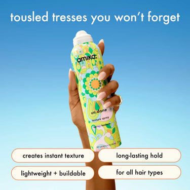 AMIKA Un.Done Volume and Matte Texture Spray creates instant texture, long lasting hold, lightweight and buildable, for all hair types