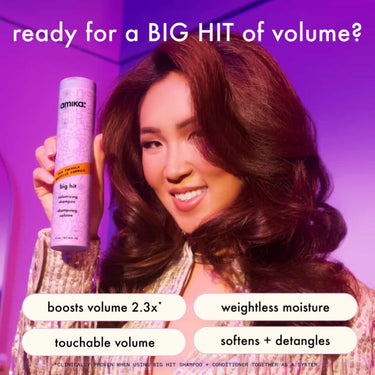 AMIKA Big Hit Volumizing Shampoo and conditioner, boosts volume, touchable volume, softens and detangles, weightless moisture