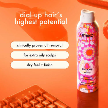AMIKA Perk Up Ultra Oil Control Dry Shampoo clinically proven oil removal, for extra oily scalps, dry feel and finish