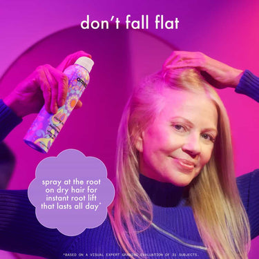 AMIKA Rising Star Volumizing Finishing Spray, spray at the root on dry hair for instant root life that lasts all day
