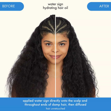 AMIKA Water Sign Hydrating Hair Oil applied water sign directly onto the scalp and throughout ends of damp hair, then diffused