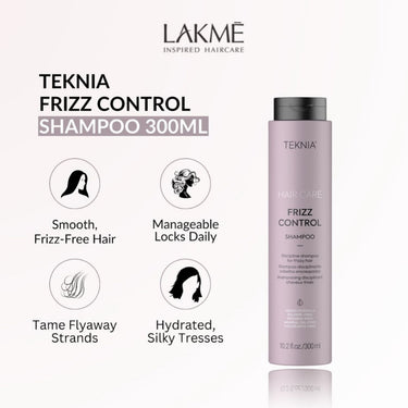 LAKME TEKNIA Frizz Control Shampoo, Smooth, Frizz-Free Hair, Manageable Locks Daily, Tame Flyaway Strands, Hydrated, Silky Tresses