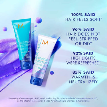 MOROCCANOIL Blonde Perfecting Purple Conditioner 200ml hair feels soft, doesn't feel stripped or dry, highlights wre refreshed, warmth is neutralized