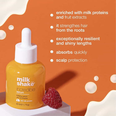 Milkshake Incredible Serum 50ml, enriched with milk proteins and fruit extracts, it strengthens hair from the roots, exceptionally resilient and shiny lengths, absorbs quickly, scalp protection