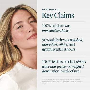 Virtue healing oil, hair was polished, nourished, silkier, and healthier, immediately shinier, not greasy, and lightweight